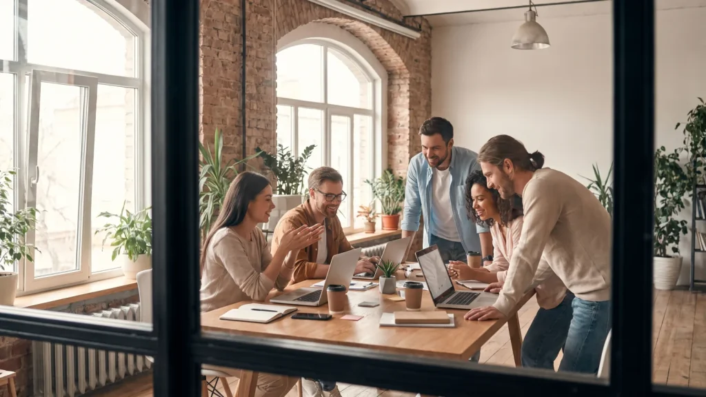 Équipe d’une petite entreprise collaborant autour d’outils gratuits