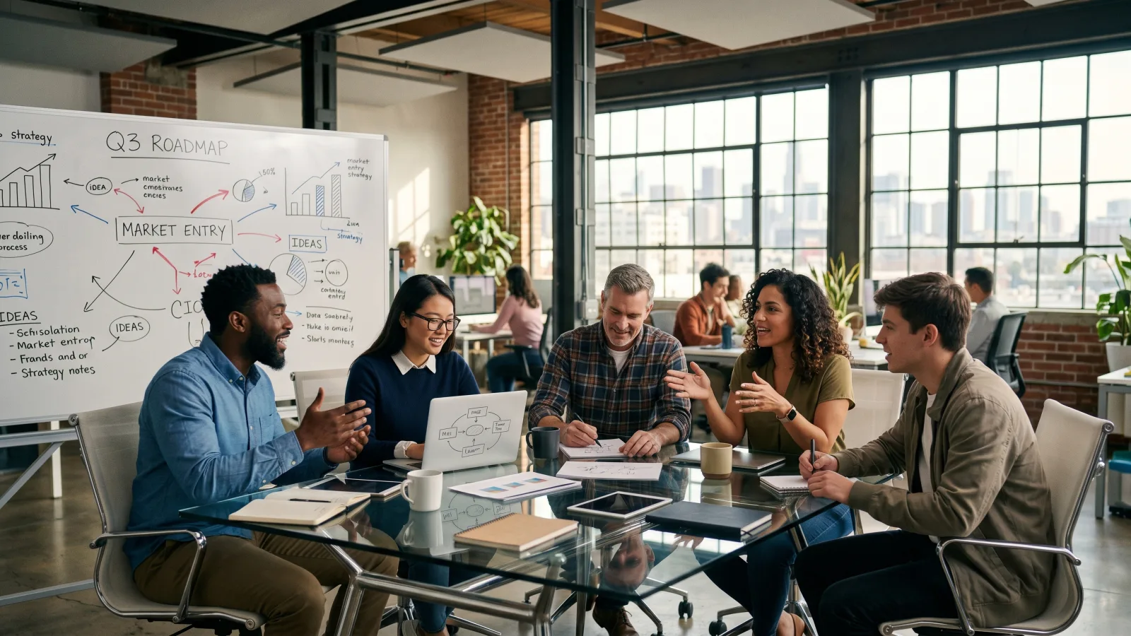 Équipe de startup en collaboration dans un bureau open-space