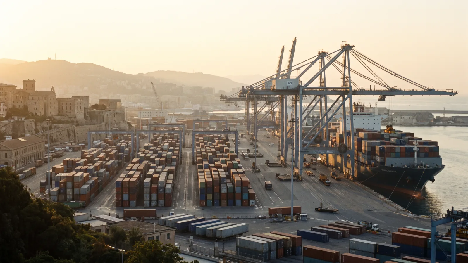 Conteneurs de fret chargés dans un port européen